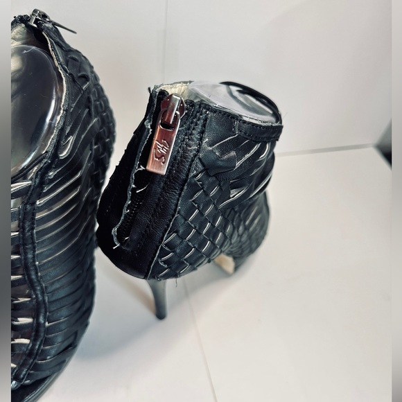 Mea Shadow Heels Gladiator Stiletto Platform BLACK Woven Leather SZ 6 - Picture 12 of 16